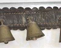 Circa 1910 hand tooled leather belt horse collar with sleigh bells 