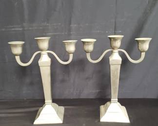 Lot # : 489 - Pair of brass silver-colored candelabra
