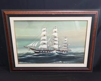 Lot # : 45 - Signed, framed clipper ship oil painting
