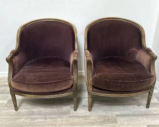 Lot # : 82 - Pair of French 19th century-style bergere velvet
