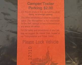 Lot # : 69j - Disney World camper/trailer parking ticket 1982
