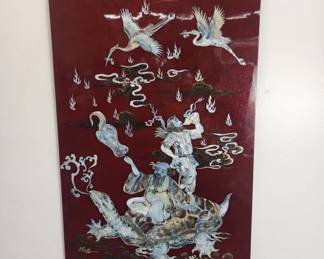 Lot # : 408 - Vintage Asian inlaid & lacquered wood turtle panel
