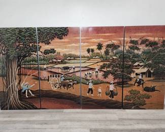 Lot # : 411 - Vintage 4pc Asian lacquered mosaic wood panels
