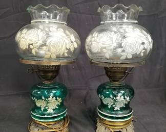 Lot # : 356 - Pair of vintage glass parlor lamps
