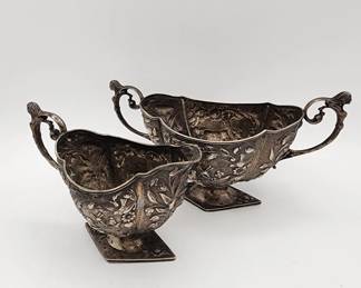 Lot # : 30 - Antique Dutch silver creamer & sugar bowl
