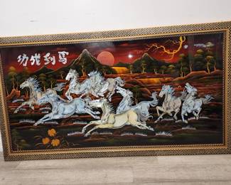 Lot # : 266 - Handmade Asian lacquered & inlayed large horse art
