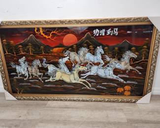 Lot # : 288 - Handmade Asian lacquered & inlayed large horse art
