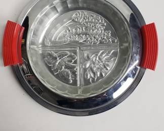 Lot # : 297 - Bruce Hunt glass chrome tidbit tray
