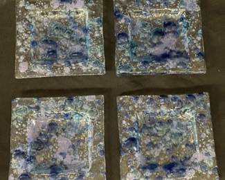 Lot # : 205v - 4 Murano blue glass trays
