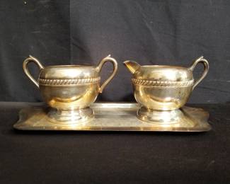 Lot # : 162 - Brogers Silver Co. silver on copper cream and sugar with tray