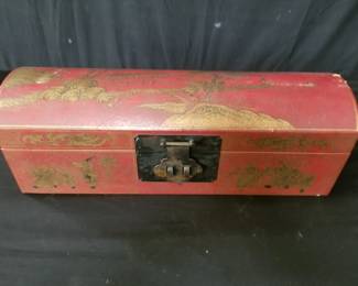 Lot # : 535 - Chinese leather bound jewelry box with lock
