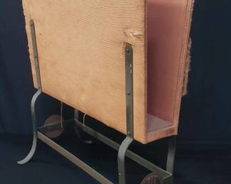 Lot # : 70 - Vintage brass, wood & fabric magazine rack
