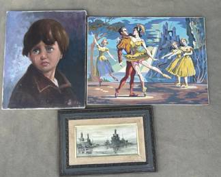 Lot # : 323z - 3 vintage oil paintings

