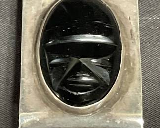 Lot # : 425 - Mexican sterling silver & black onyx money clip
