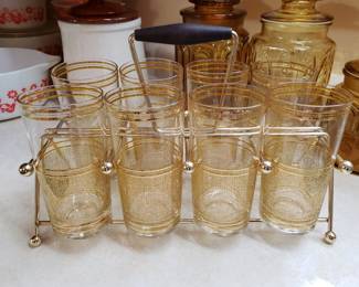 Mid-century signed Culver tumblers in original rack