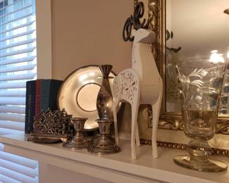 Sterling candlesticks.  One of two antique etched vases that belonged to Mrs. Dill's mother, Jessie Hay.
