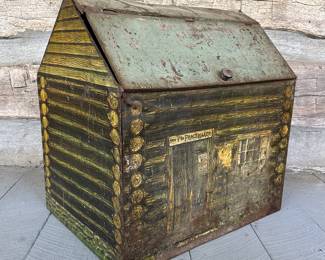 Rare Peacemaker Log Cabin Coffee Tin, 1915