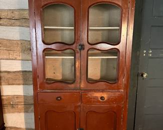 Screen Door Pie Cupboard in old Red Paint
