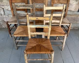 Eclectic Set of Ladder Back Chairs incl. In Old Paint