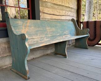 Old Benches in Blue Paint