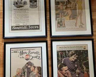 set of 4 vintage 1950s prints matted and framed