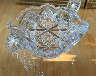 vintage crystal bowl - 6 inch square bowl, 9 inches with handles