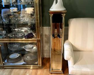 Tall mirrored brass art pedestal - heavy.  46 1/2 inches tall and 10 1/2 inches wide.  