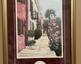 Gordon Wheeler framed limited edition lithograph from Charleston, SC gallery.   "Rainbow Walk."  This piece has 2 pieces of artwork matted with suede and framed 25 1/2" X 18".   "Rainbow Walk" is a signed and numbered (22/1000) limited edition lithograph.  Below it is  original art.  