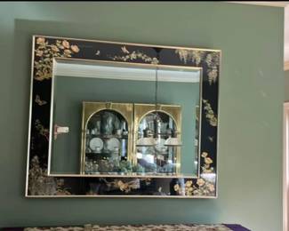 Labarge chinoiserie painted glass mirror - rare