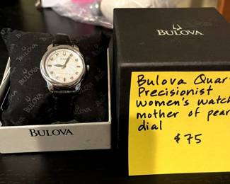 women's Bulova watch with mother of pearl dial