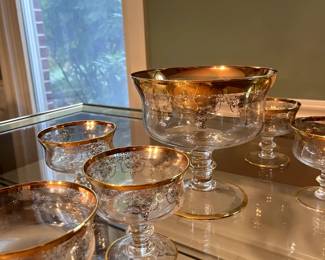 vintage Leone di San Marco compote set - Venetian glass with gold banding