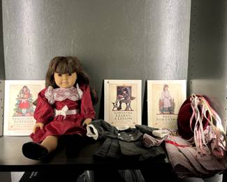 American Girl doll Samantha with 3 books and the matching outfits - dress your doll in the outfit that she is wearing in the book