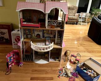 Barbie house, farm, doghouse, horse, pets, Barbie dolls, clothing