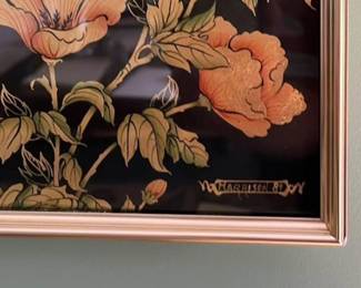 Labarge chinoiserie painted glass mirror - rare