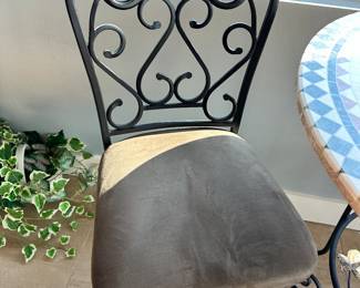 #11 - $300.00  - Made in Italy Mosaic High top table with cast Iron frame with 3 swivel stools 37H x 35 round, 41H x 24W