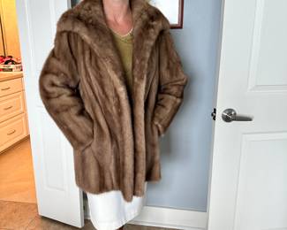 #132 - $280.00 - Fur coat with belt size Large