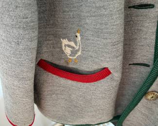 #135 - $32.00 - Grey wool sweater with ducks made in Auatria