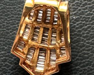 #136 - 14kt gold omega or chain slider - with baguette diamonds $895 - tt weight 9.57 gr.