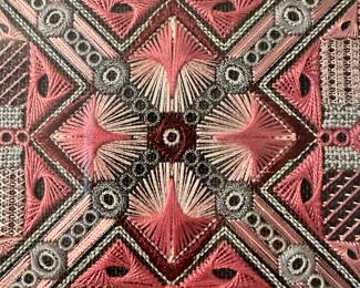 #23 - $100.00  -  Pink Champagne embroidered wall hanging 16-1/2 x 16-1/2 by Faye Robinson 2021