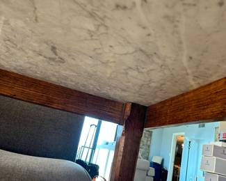 #2- $1,100.00  - Marble dinning table 31H x 79L x 42W with 6 grey fabric chairs 41H x 18W x 19D