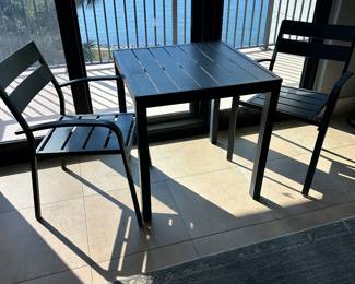 #13 - $140.00  -Metal outdoor table and 2 chairs 29H x 28 square, chairs - 32H x 22W