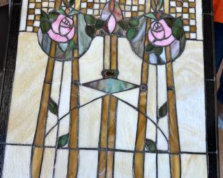#37 - $75.00  -  Stained glass with roses 24 x 18