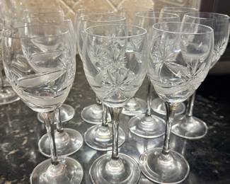 #72 - $50.00  -  11 - Vintage Bohemian  crystal wine glasses