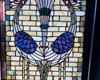 #36 - $75.00  -  Stained glass with peacocks 24 x 18