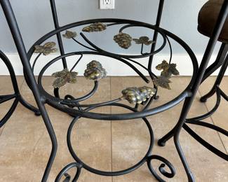 #11 - $300.00  - Made in Italy Mosaic High top table with cast Iron frame with 3 swivel stools 37H x 35 round, 41H x 24W