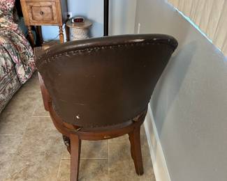 #64 - $90.00  -  Wood and leather side chair 36H x 24W x 22D made by Clemco desk company Chicago