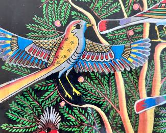 #62 - $120.00  -  Egyptian signed bird print on silk 29 x 22