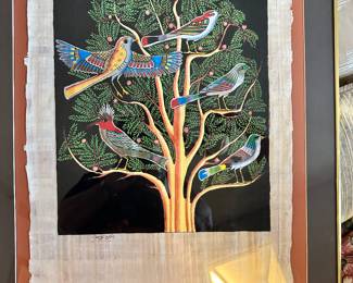 #62 - $120.00  -  Egyptian signed bird print on papyrus paper 29 x 22