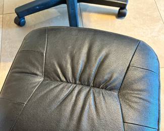 #39 - $60.00  -  Leather office chair with ottoman chair has a little damage 43H x 25W x 20D, ottoman 14H x 20W x 18D