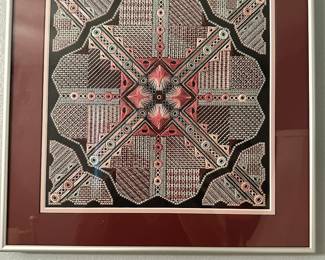 #23 - $100.00  -  Pink Champagne embroidered wall hanging 16-1/2 x 16-1/2 by Faye Robinson 2021
